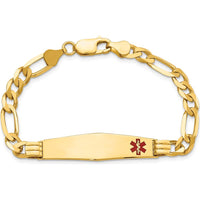 14K Yellow Gold Medical Alert Bracelet with Red Enamel - 7" Length by Oro Pregiato