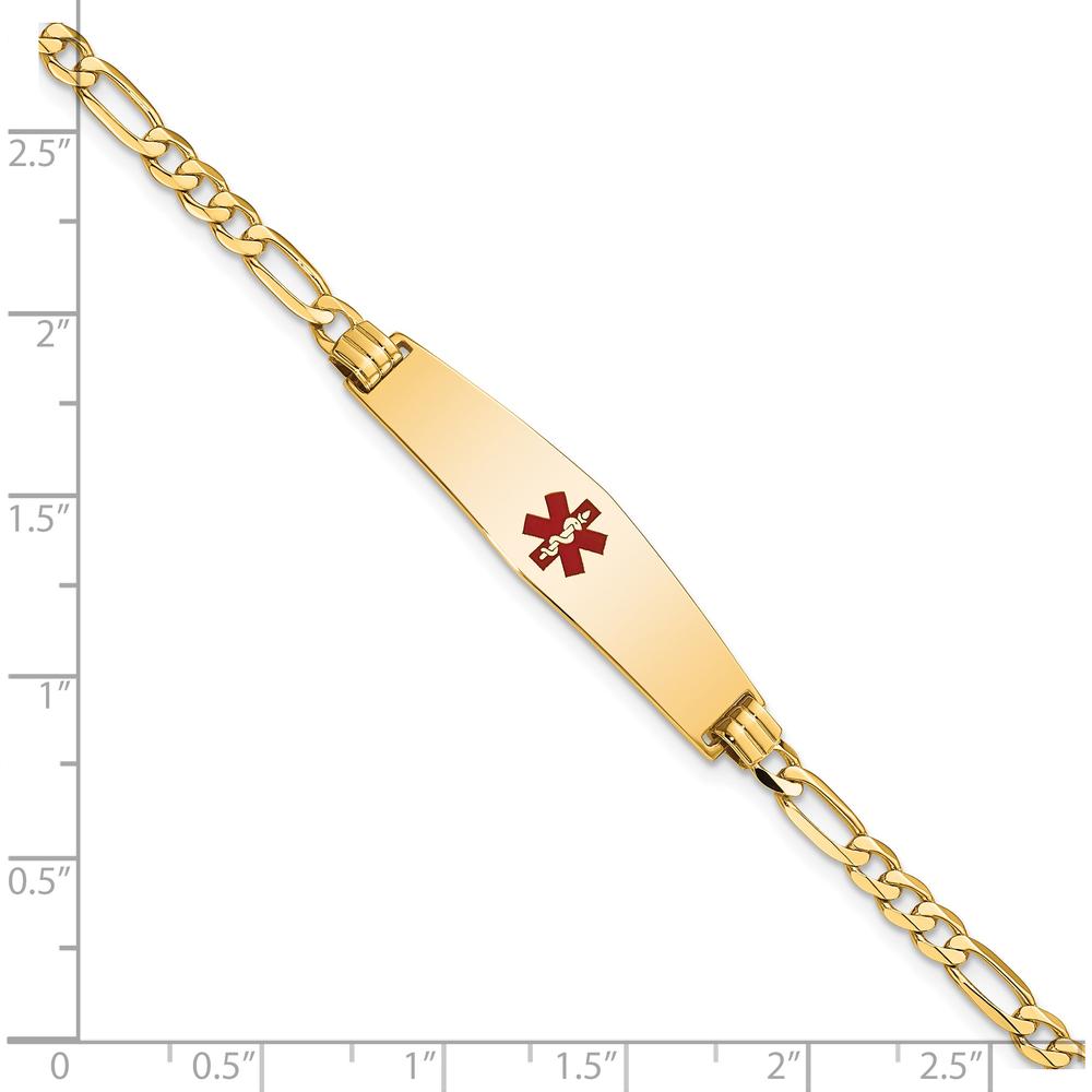 14K Yellow Gold Medical Alert Bracelet with Red Enamel - 8" Figaro Chain by Oro Pregiato
