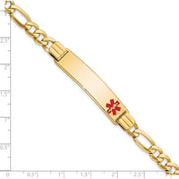 14K Yellow Gold Medical Alert Bracelet with Red Enamel - 8" Figaro Chain by Oro Pregiato