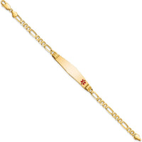 14K Yellow Gold Medical Alert Bracelet with Red Enamel Accent and Figaro Chain - 8" Length by Oro Pregiato