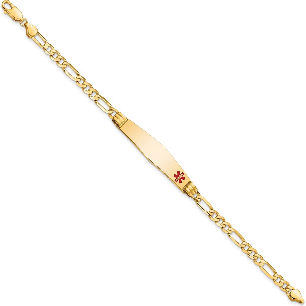 14K Yellow Gold Medical Alert Bracelet with Red Enamel Accent and Figaro Chain - 8" Length by Oro Pregiato