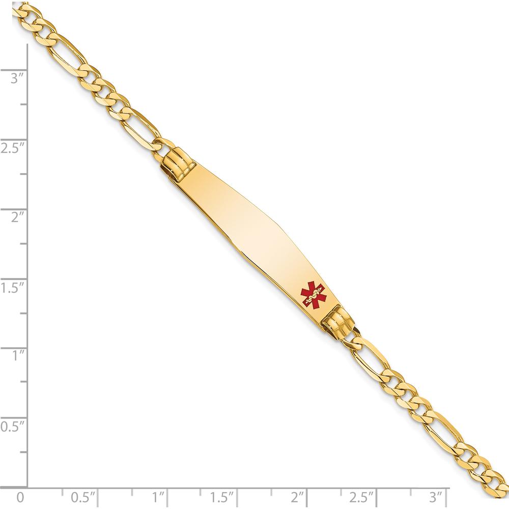 14K Yellow Gold Medical Alert Bracelet with Red Enamel Accent and Figaro Chain - 8" Length by Oro Pregiato