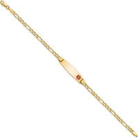 14K Yellow Gold Medical Alert Bracelet with Red Enamel Accent and Figaro Chain - 8" by Oro Pregiato