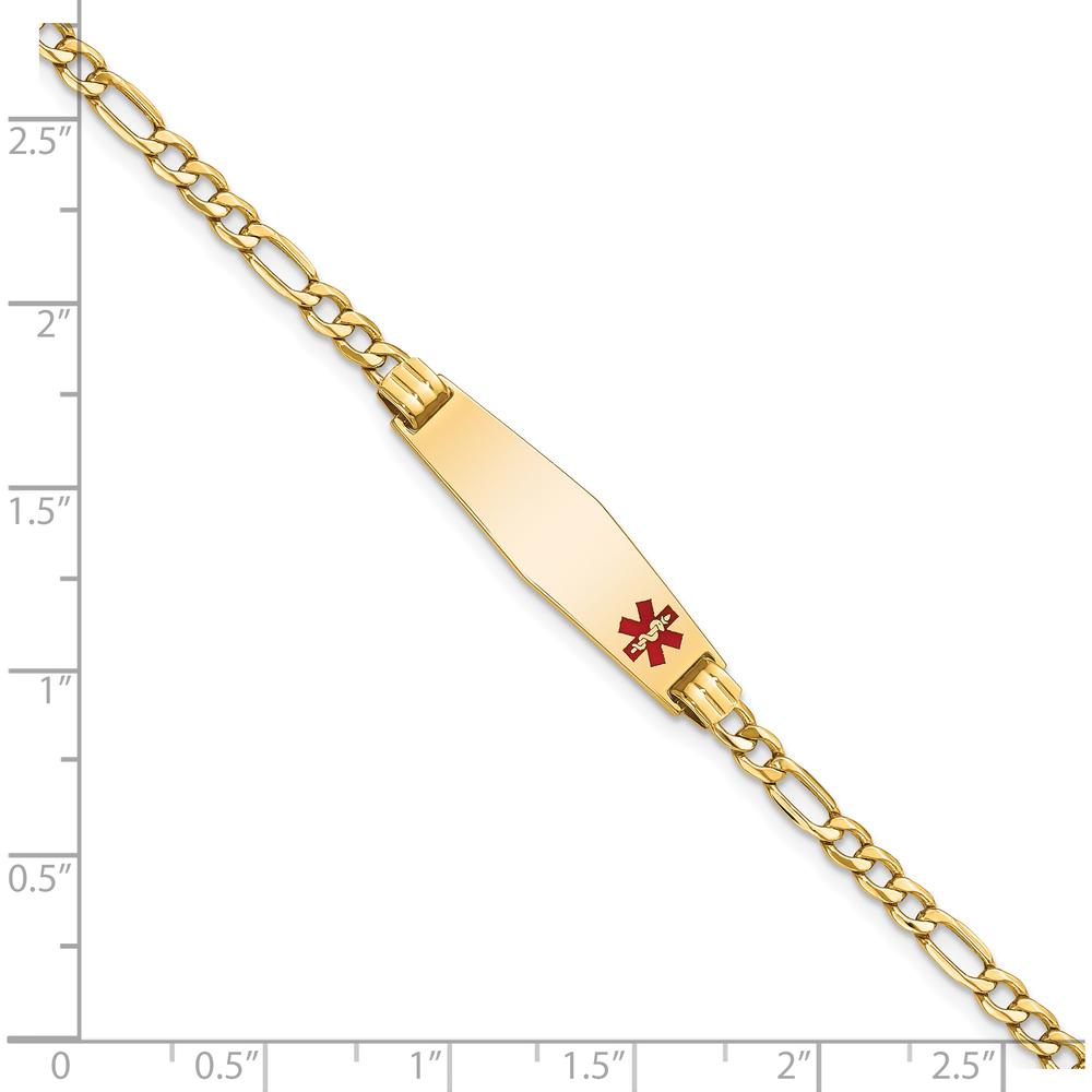 14K Yellow Gold Medical Alert Bracelet with Red Enamel Accent and Figaro Chain - 8" by Oro Pregiato