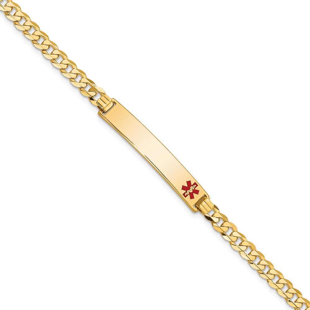 14K Yellow Gold Medical Alert Bracelet with Red Enamel Accent - Curb Link, 7" Length by Oro Pregiato