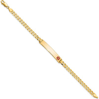 14K Yellow Gold Medical Alert Bracelet with Red Enamel Accent - Curb Link, 7" Length by Oro Pregiato