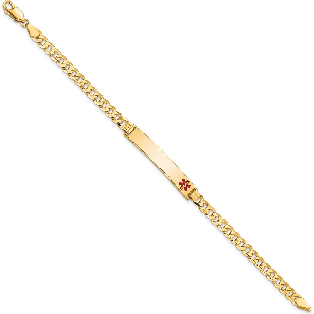 14K Yellow Gold Medical Alert Bracelet with Red Enamel Accent - Curb Link, 7" Length by Oro Pregiato