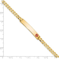 14K Yellow Gold Medical Alert Bracelet with Red Enamel Accent - Curb Link, 7" Length by Oro Pregiato