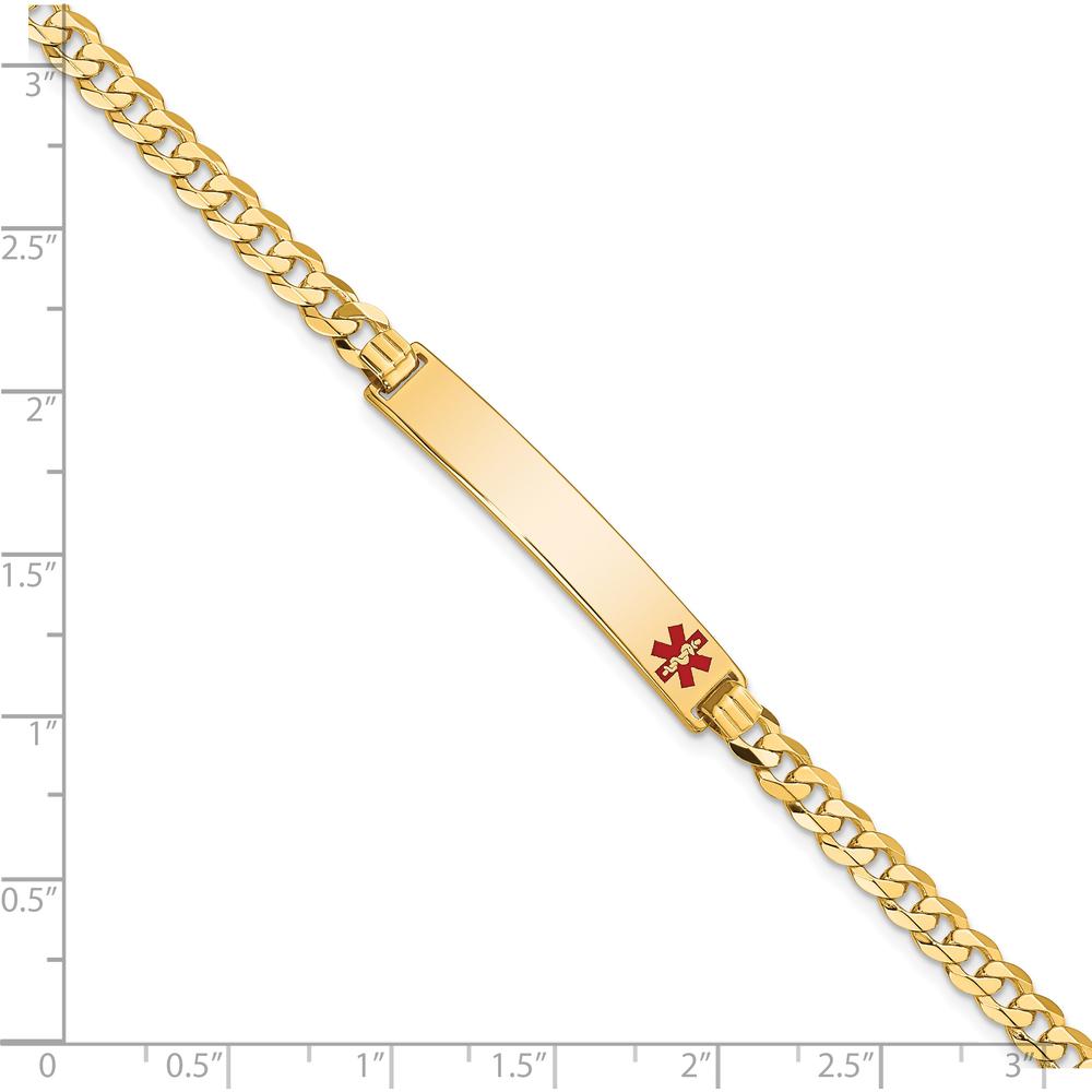 14K Yellow Gold Medical Alert Bracelet with Red Enamel Accent - Curb Link, 7" Length by Oro Pregiato