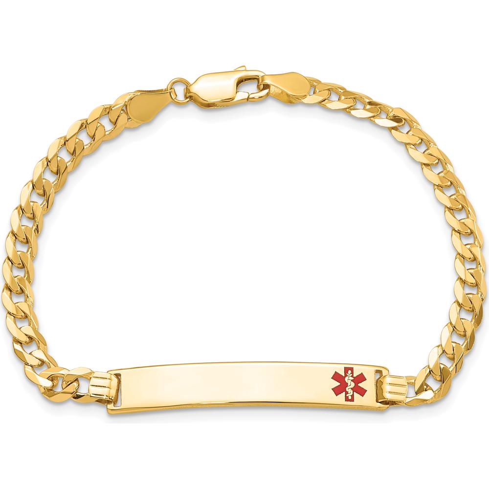 14K Yellow Gold Medical Alert Bracelet with Red Enamel Accent - Curb Link, 7" Length by Oro Pregiato