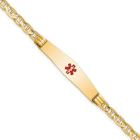 14K Yellow Gold Medical Alert Bracelet with Red Enamel Anchor - 8" Length by Oro Pregiato