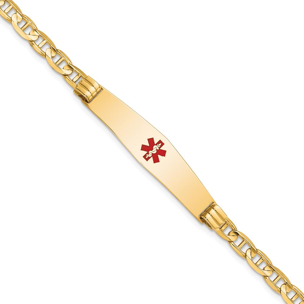 14K Yellow Gold Medical Alert Bracelet with Red Enamel Anchor - 8" Length by Oro Pregiato