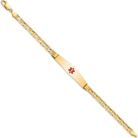 14K Yellow Gold Medical Alert Bracelet with Red Enamel Anchor - 8" Length by Oro Pregiato