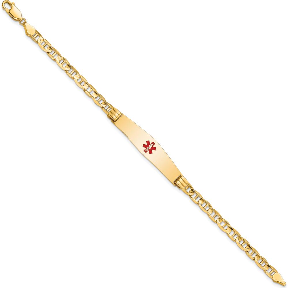 14K Yellow Gold Medical Alert Bracelet with Red Enamel Anchor - 8" Length by Oro Pregiato