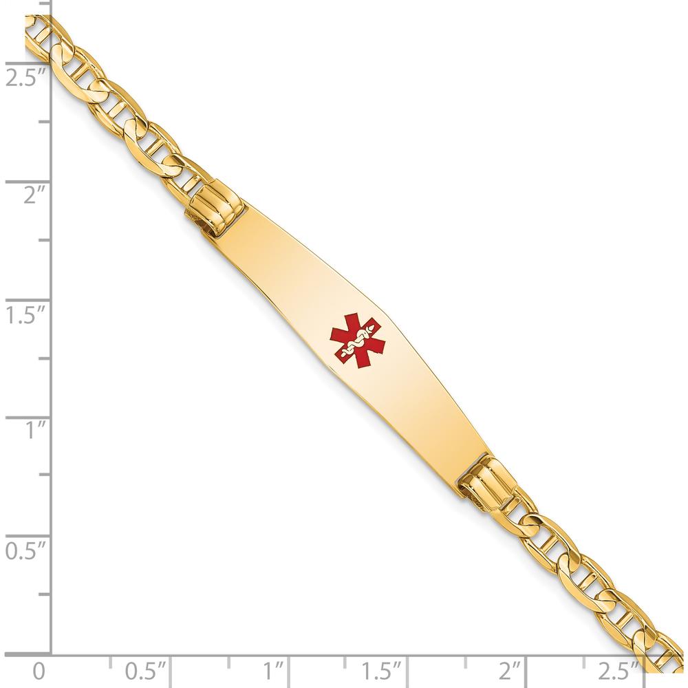 14K Yellow Gold Medical Alert Bracelet with Red Enamel Anchor - 8" Length by Oro Pregiato