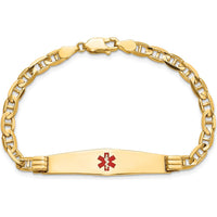 14K Yellow Gold Medical Alert Bracelet with Red Enamel Anchor - 8" Length by Oro Pregiato