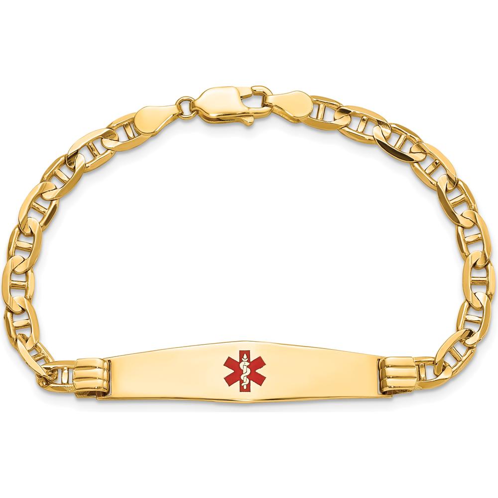 14K Yellow Gold Medical Alert Bracelet with Red Enamel Anchor - 8" Length by Oro Pregiato