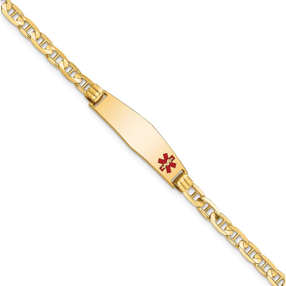 14K Yellow Gold Medical Alert Bracelet with Red Enamel Anchor Charm - 7" Length by Oro Pregiato
