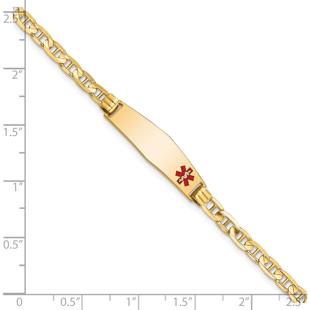 14K Yellow Gold Medical Alert Bracelet with Red Enamel Anchor Charm - 7" Length by Oro Pregiato