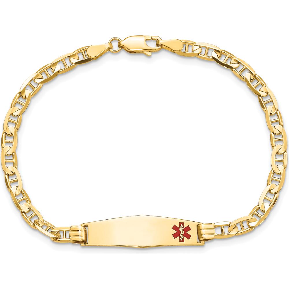 14K Yellow Gold Medical Alert Bracelet with Red Enamel Anchor Charm - 7" Length by Oro Pregiato