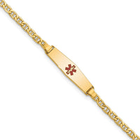 14K Yellow Gold Medical Alert Bracelet with Red Enamel Anchor Design - 7" Length by Oro Pregiato