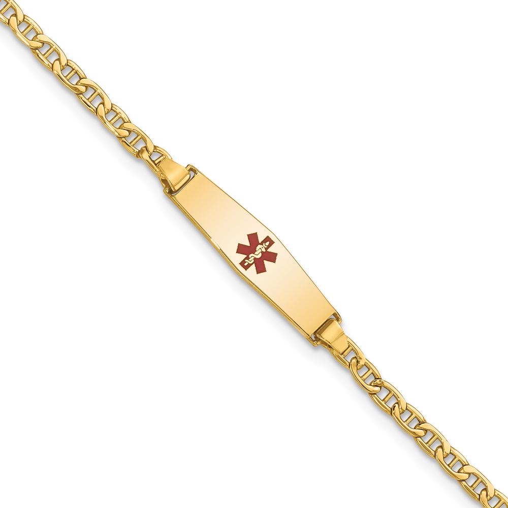 14K Yellow Gold Medical Alert Bracelet with Red Enamel Anchor Design - 7" Length by Oro Pregiato