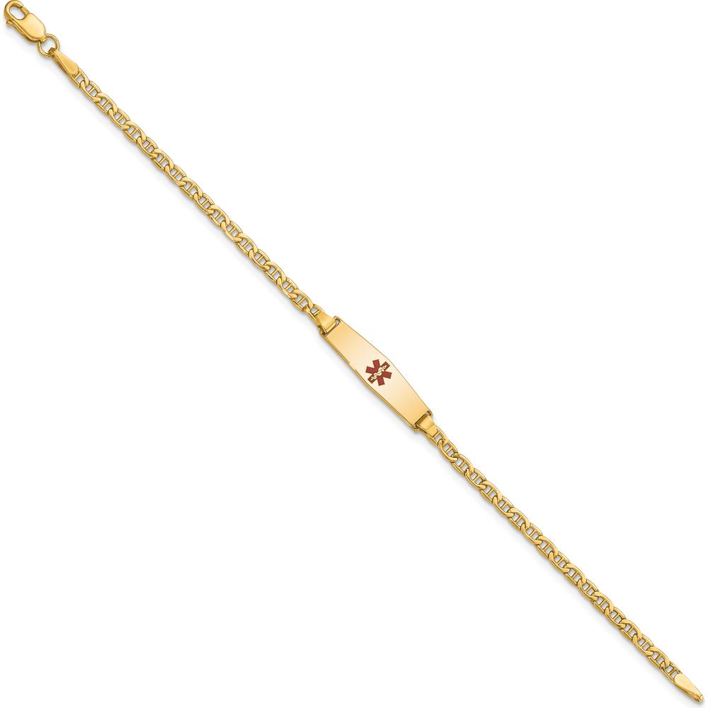 14K Yellow Gold Medical Alert Bracelet with Red Enamel Anchor Design - 7" Length by Oro Pregiato