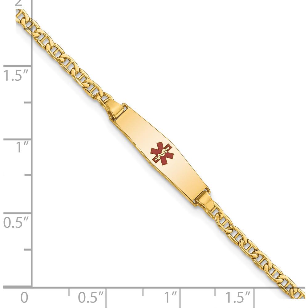 14K Yellow Gold Medical Alert Bracelet with Red Enamel Anchor Design - 7" Length by Oro Pregiato