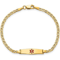 14K Yellow Gold Medical Alert Bracelet with Red Enamel Anchor Design - 7" Length by Oro Pregiato
