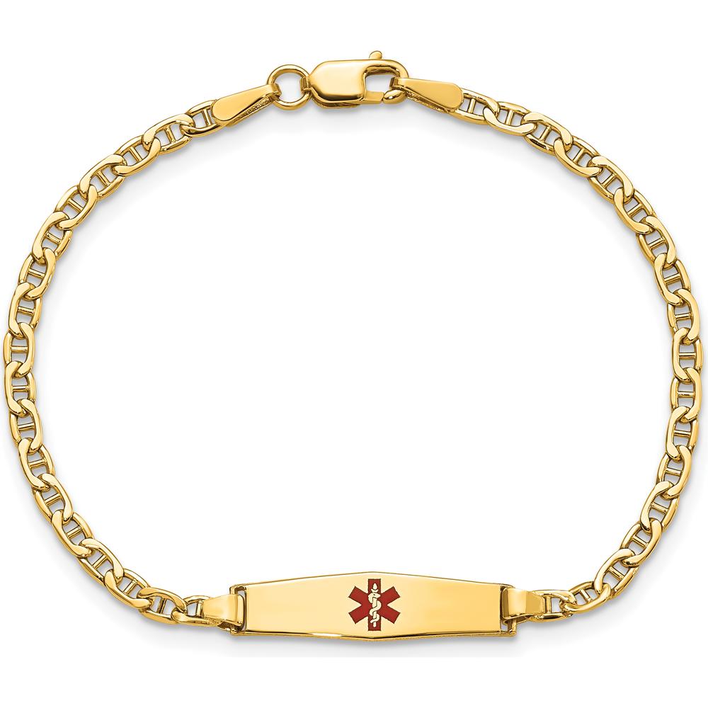 14K Yellow Gold Medical Alert Bracelet with Red Enamel Anchor Design - 7" Length by Oro Pregiato