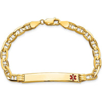 14K Yellow Gold Medical Alert Bracelet with Red Enamel Anchor Link - 7-Inch Chain by Oro Pregiato
