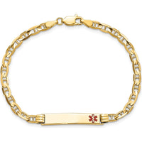 14K Yellow Gold Medical Alert Bracelet with Red Enamel Anchor Link - 7-inch by Oro Pregiato