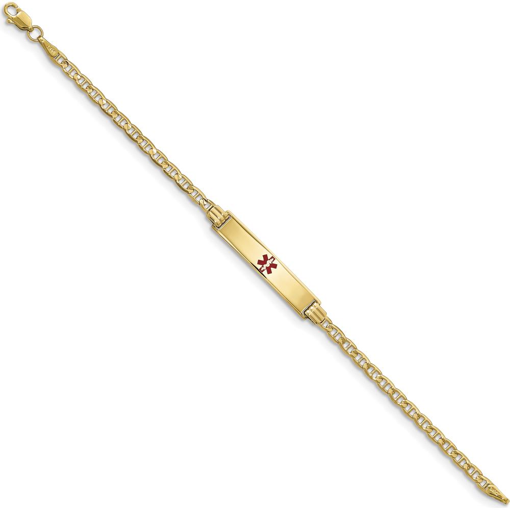 14K Yellow Gold Medical Alert Bracelet with Red Enamel Anchor Link - 7" Length by Oro Pregiato
