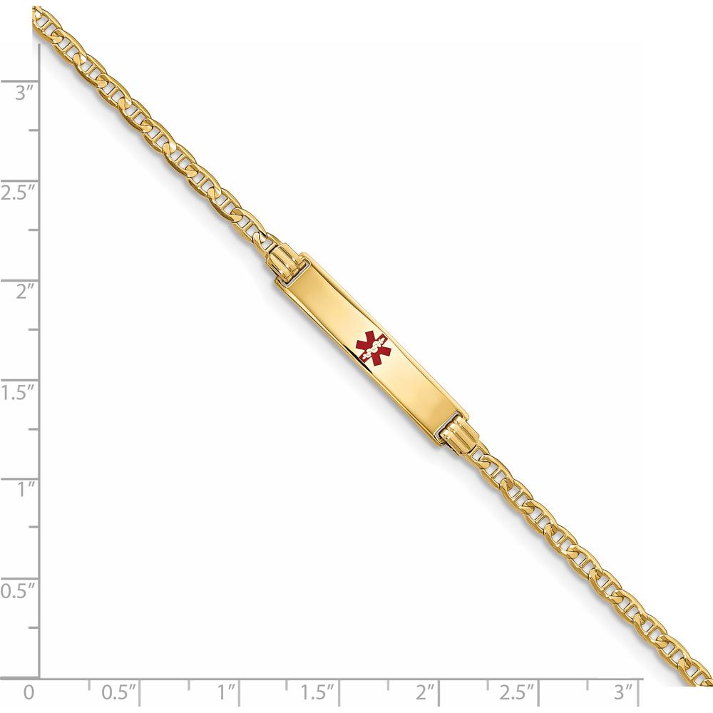 14K Yellow Gold Medical Alert Bracelet with Red Enamel Anchor Link - 7" Length by Oro Pregiato