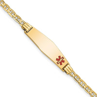 14K Yellow Gold Medical Alert Bracelet with Red Enamel Anchor Link - 7" Length by Oro Pregiato
