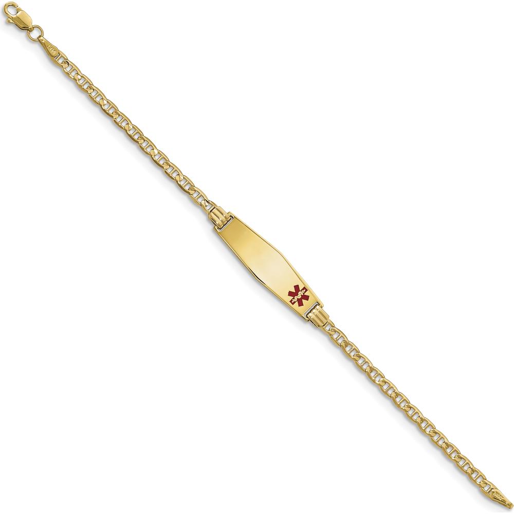 14K Yellow Gold Medical Alert Bracelet with Red Enamel Anchor Link - 7" Length by Oro Pregiato