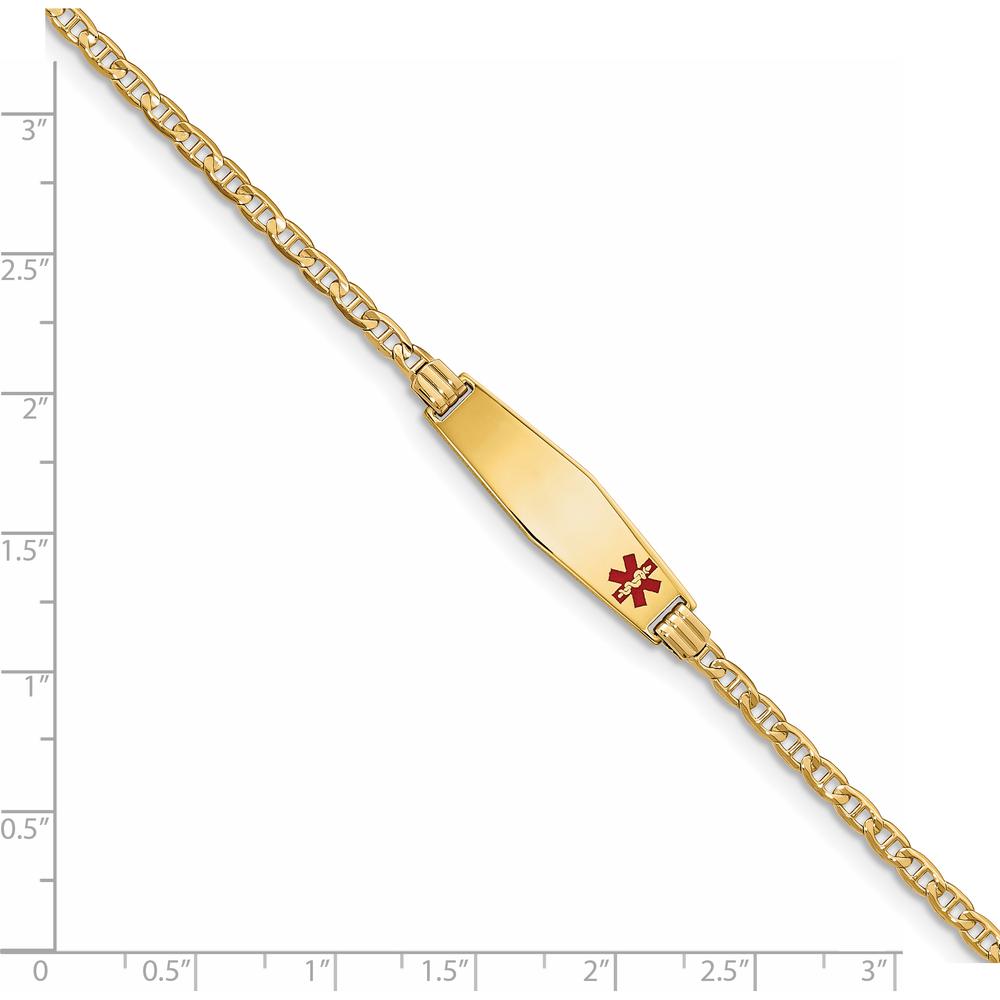 14K Yellow Gold Medical Alert Bracelet with Red Enamel Anchor Link - 7" Length by Oro Pregiato