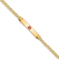 14K Yellow Gold Medical Alert Bracelet with Red Enamel Anchor Link - 7" Length by Oro Pregiato