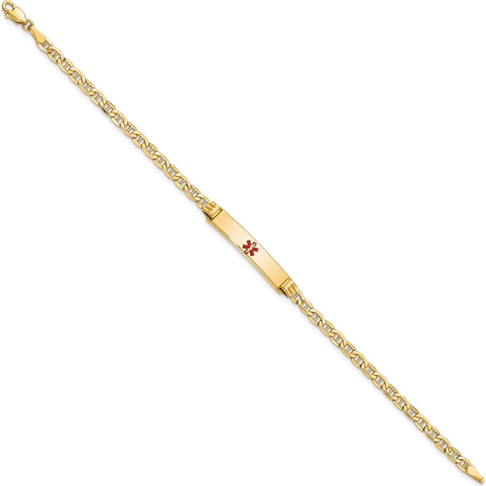 14K Yellow Gold Medical Alert Bracelet with Red Enamel Anchor Link - 7" Length by Oro Pregiato