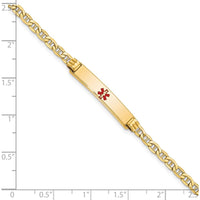 14K Yellow Gold Medical Alert Bracelet with Red Enamel Anchor Link - 7" Length by Oro Pregiato