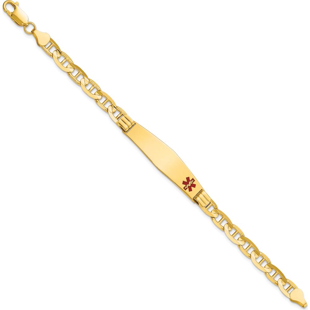 14K Yellow Gold Medical Alert Bracelet with Red Enamel Anchor Link - 8" Length, 9.5mm Width by Oro Pregiato