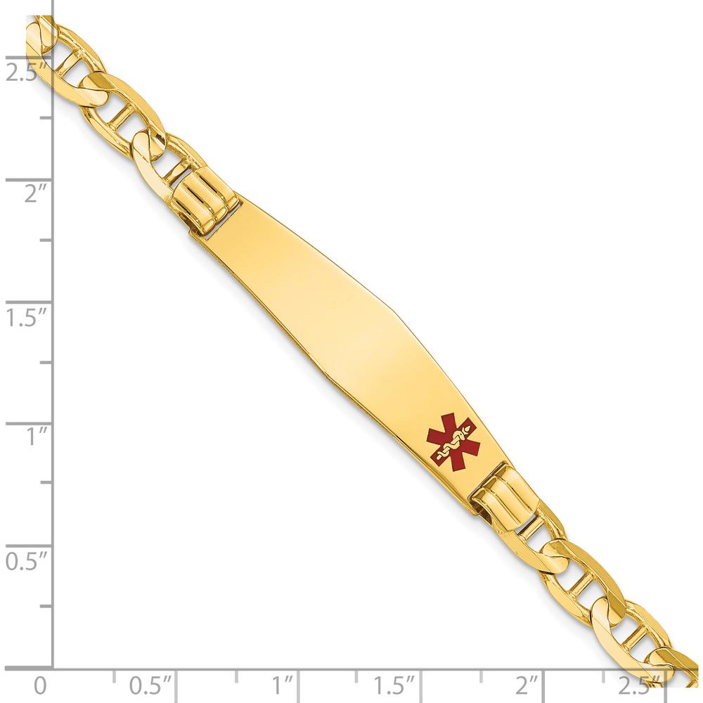 14K Yellow Gold Medical Alert Bracelet with Red Enamel Anchor Link - 8" Length, 9.5mm Width by Oro Pregiato