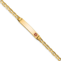 14K Yellow Gold Medical Alert Bracelet with Red Enamel Anchor Link - 8" Length by Oro Pregiato