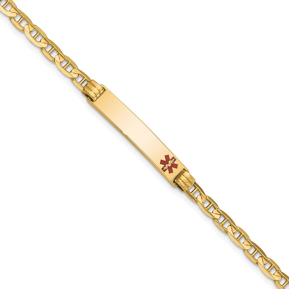 14K Yellow Gold Medical Alert Bracelet with Red Enamel Anchor Link - 8" Length by Oro Pregiato