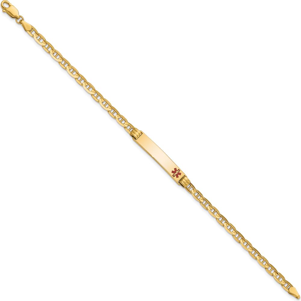 14K Yellow Gold Medical Alert Bracelet with Red Enamel Anchor Link - 8" Length by Oro Pregiato