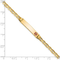 14K Yellow Gold Medical Alert Bracelet with Red Enamel Anchor Link - 8" Length by Oro Pregiato