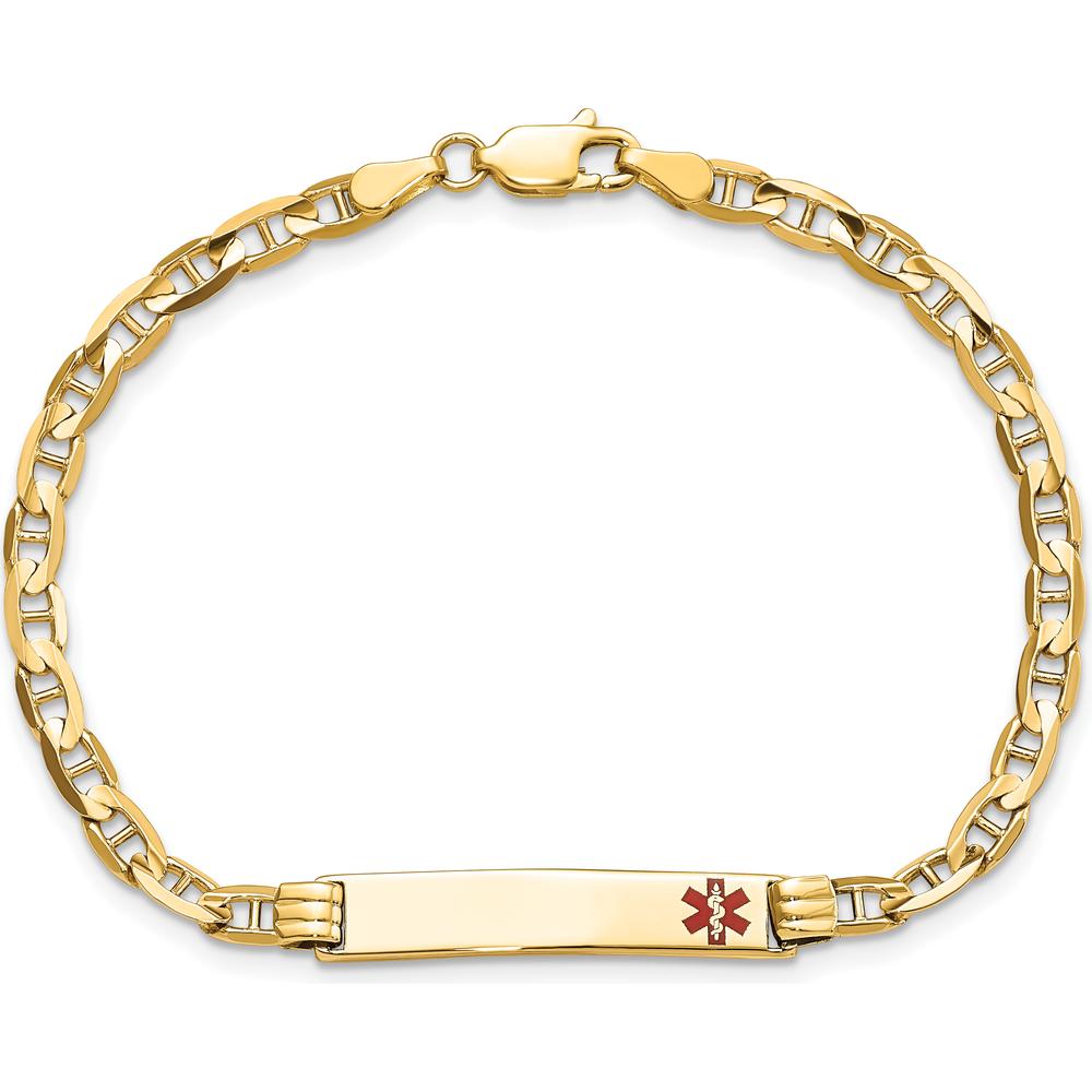 14K Yellow Gold Medical Alert Bracelet with Red Enamel Anchor Link - 8" Length by Oro Pregiato