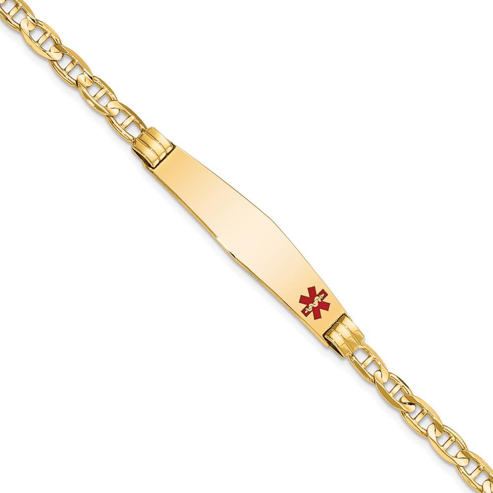 14K Yellow Gold Medical Alert Bracelet with Red Enamel Anchor Link - 8" Length by Oro Pregiato