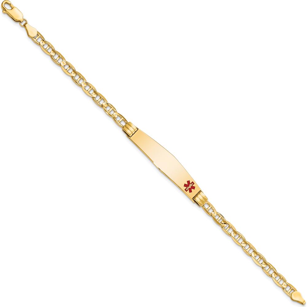 14K Yellow Gold Medical Alert Bracelet with Red Enamel Anchor Link - 8" Length by Oro Pregiato