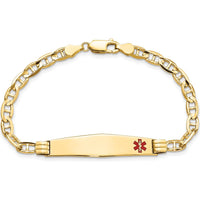 14K Yellow Gold Medical Alert Bracelet with Red Enamel Anchor Link - 8" Length by Oro Pregiato
